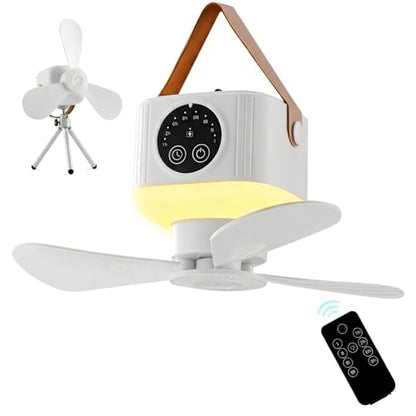 USB Dormitory Camping Small Ceiling Fan Rechargeable With 8 Hour Timer Night Light And 4 Speed Portable Design