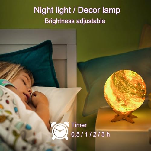 1 Pc USB LED Galaxy Crystal Ball Lamp | 3D Planet Moon Night Light | Bedroom & Party Home Decor | Kids Birthday Gift (Moon Shape Only)