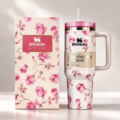 Premium Stanley Style Tumbler 40oz Stainless Steel Insulated Travel Mug with Handle and Straw – Leak Resistant Thermal Cup for Hot and Cold Drinks