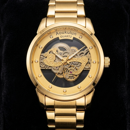 Luxury Skeleton Dial Quartz Watch For Men Elegant Stainless Steel Design | Blue And Silver
