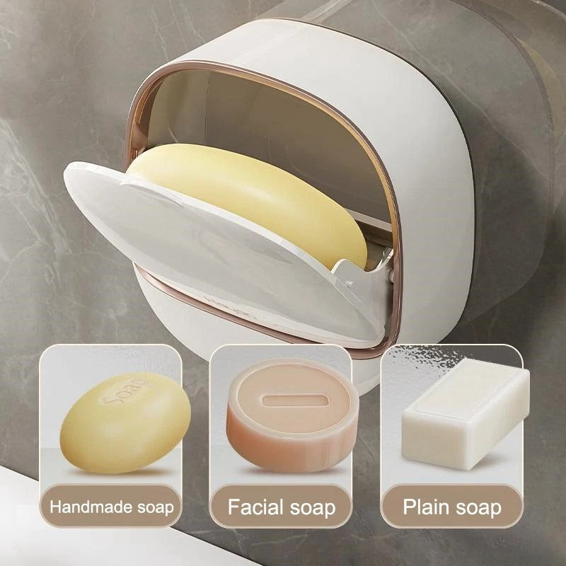 1Pc Premium White Soap Box for Home Use, Wall Mounted, Convenient, Light Luxury Soap Holder, No Punching, Draining, Laundry Box