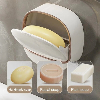 1Pc Premium White Soap Box for Home Use, Wall Mounted, Convenient, Light Luxury Soap Holder, No Punching, Draining, Laundry Box
