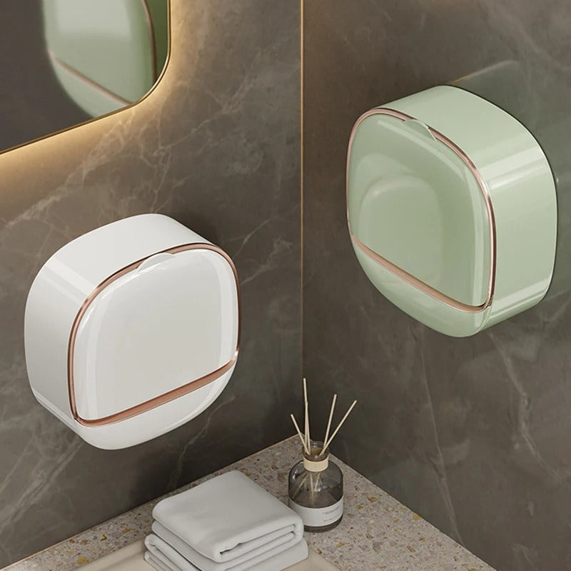 1Pc Premium White Soap Box for Home Use, Wall Mounted, Convenient, Light Luxury Soap Holder, No Punching, Draining, Laundry Box