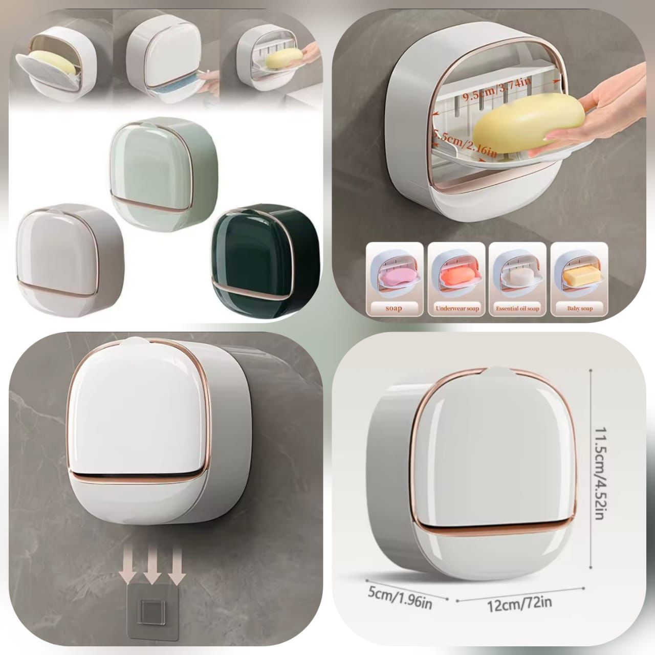 1Pc Premium White Soap Box for Home Use, Wall Mounted, Convenient, Light Luxury Soap Holder, No Punching, Draining, Laundry Box