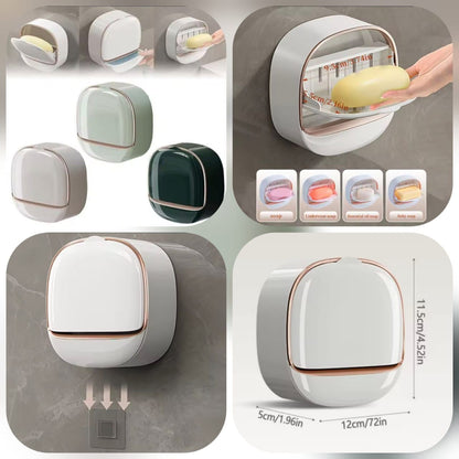 1Pc Premium White Soap Box for Home Use, Wall Mounted, Convenient, Light Luxury Soap Holder, No Punching, Draining, Laundry Box