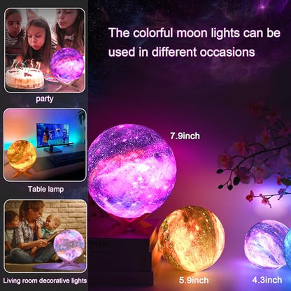 1 Pc USB LED Galaxy Crystal Ball Lamp | 3D Planet Moon Night Light | Bedroom & Party Home Decor | Kids Birthday Gift (Moon Shape Only)