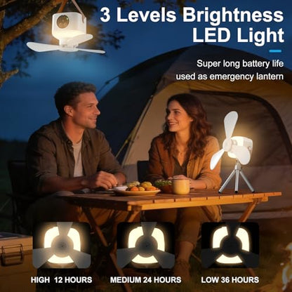 USB Dormitory Camping Small Ceiling Fan Rechargeable With 8 Hour Timer Night Light And 4 Speed Portable Design