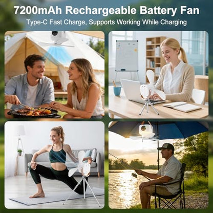 USB Dormitory Camping Small Ceiling Fan Rechargeable With 8 Hour Timer Night Light And 4 Speed Portable Design