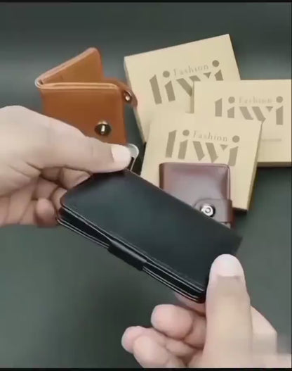 Leather Wallet for Men & Boys | Slim Bifold Design | 5 Card Holders + 1 Main Compartment | Magnetic Button Closure | Black
