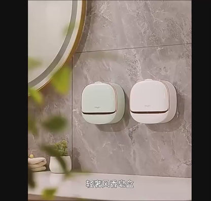 1Pc Premium White Soap Box for Home Use, Wall Mounted, Convenient, Light Luxury Soap Holder, No Punching, Draining, Laundry Box